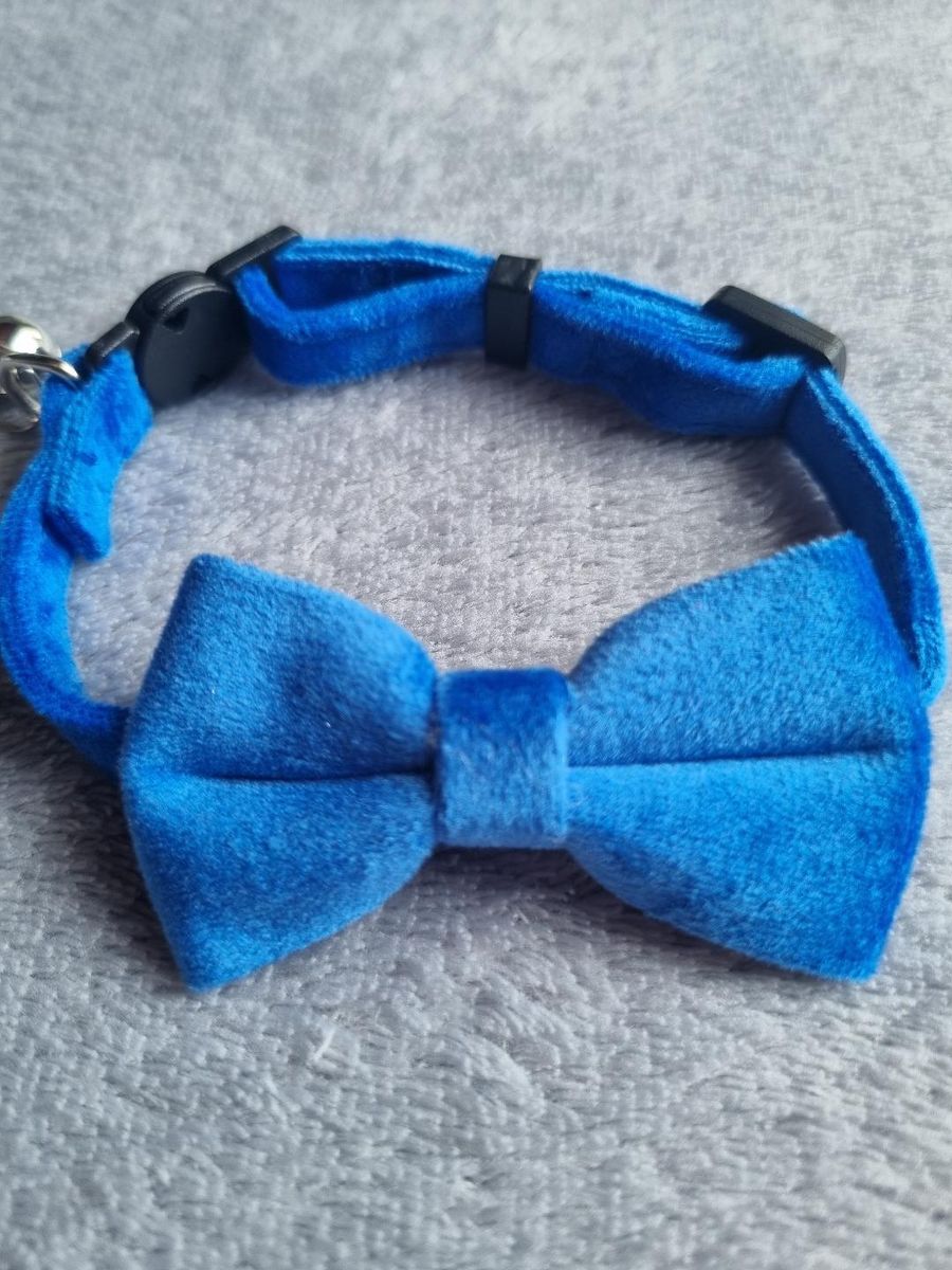 Collier pour Chat en Velours Bleu - Miniature 3
