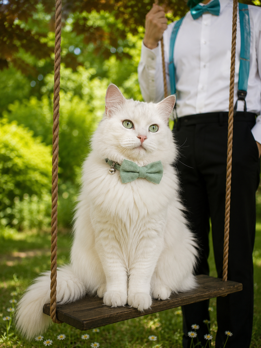 Collier avec nœud papillon pour Chat Velours Côtelé Vert - Miniature 8