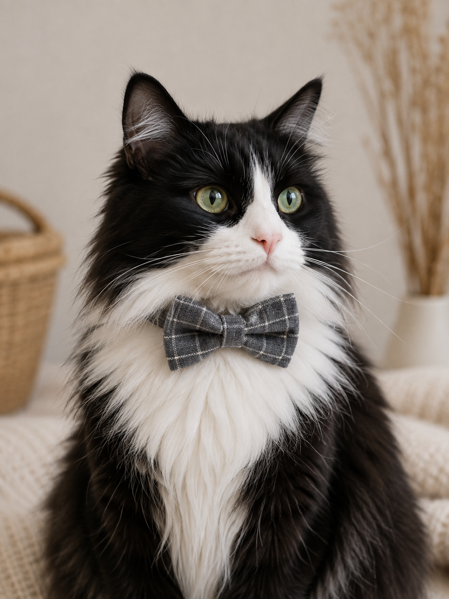 Collier avec nœud papillon pour Chat à carreaux Gris - Miniature 10