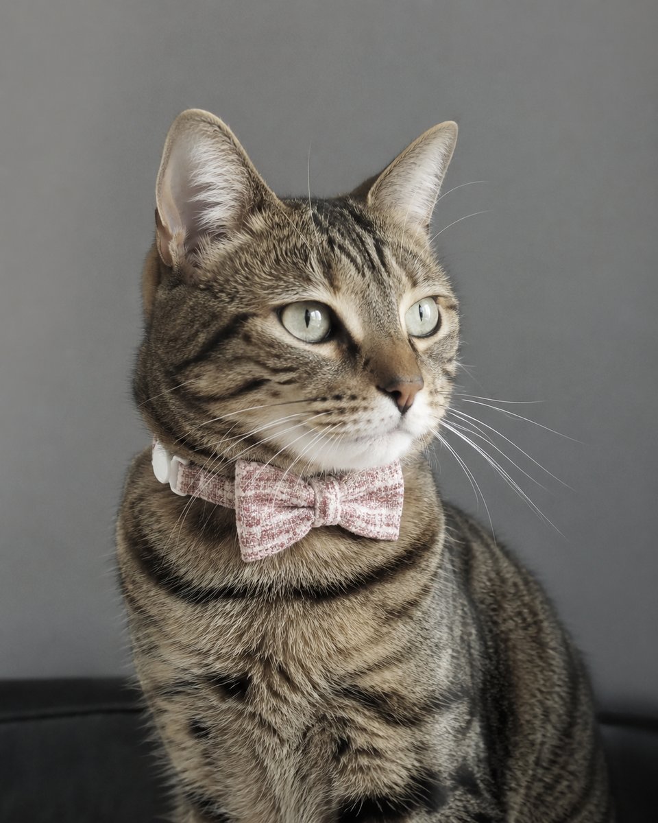 Collier avec nœud papillon pour Chat à carreaux Rose - Miniature 10