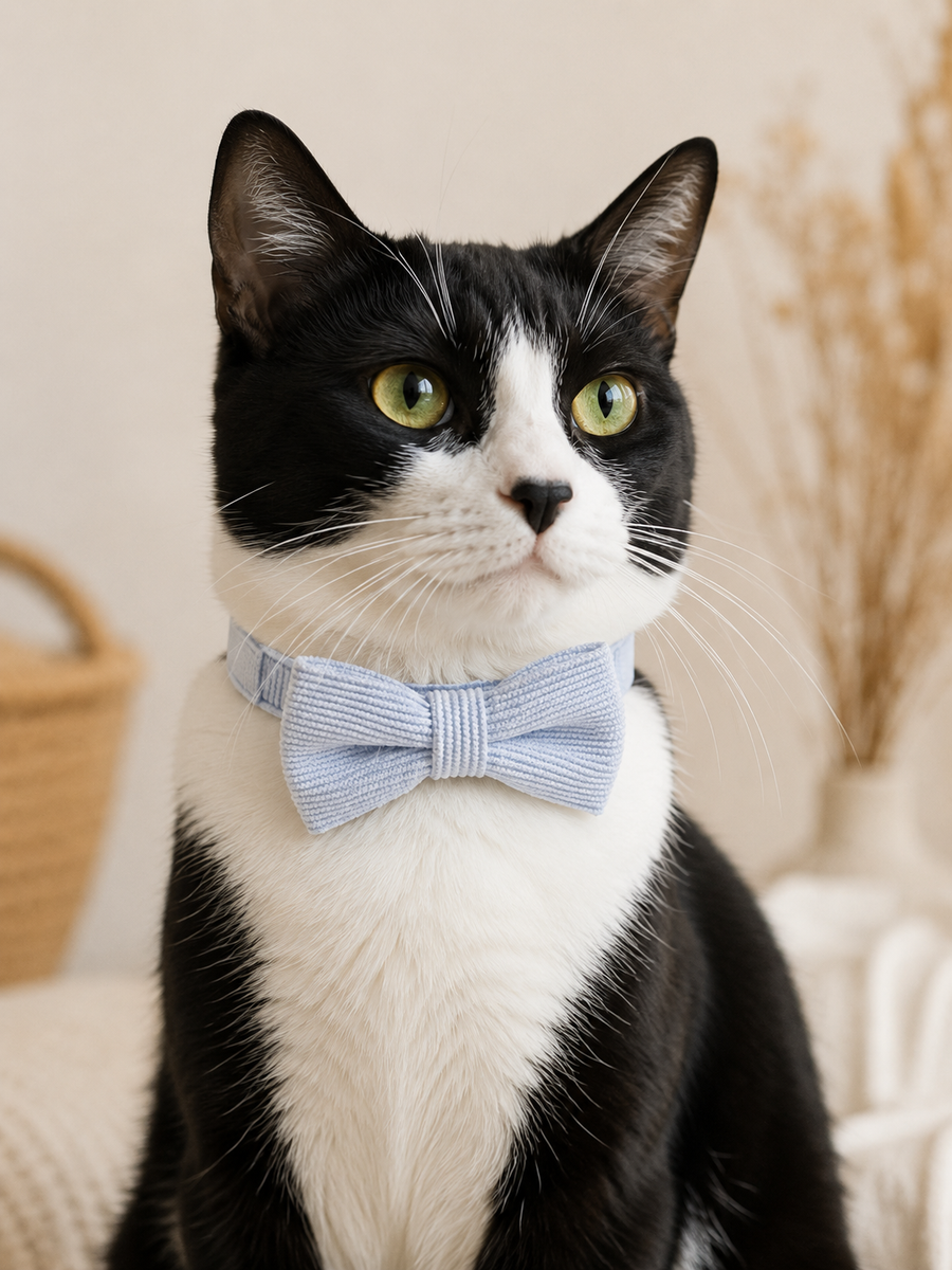 Collier avec nœud papillon pour Chat Velours Côtelé Bleu - Miniature 7