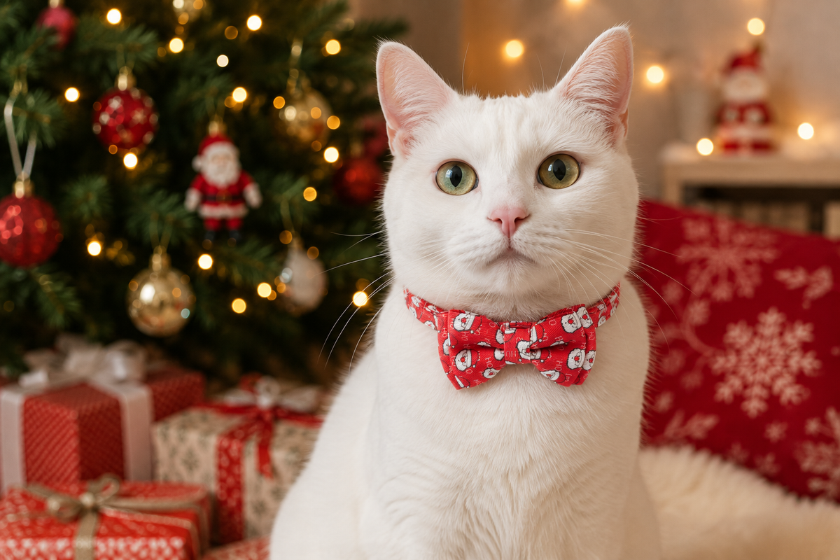 Collier avec un Nœud Papillon de Noël pour Chat – Rouge Motif Père Noël - Miniature 8