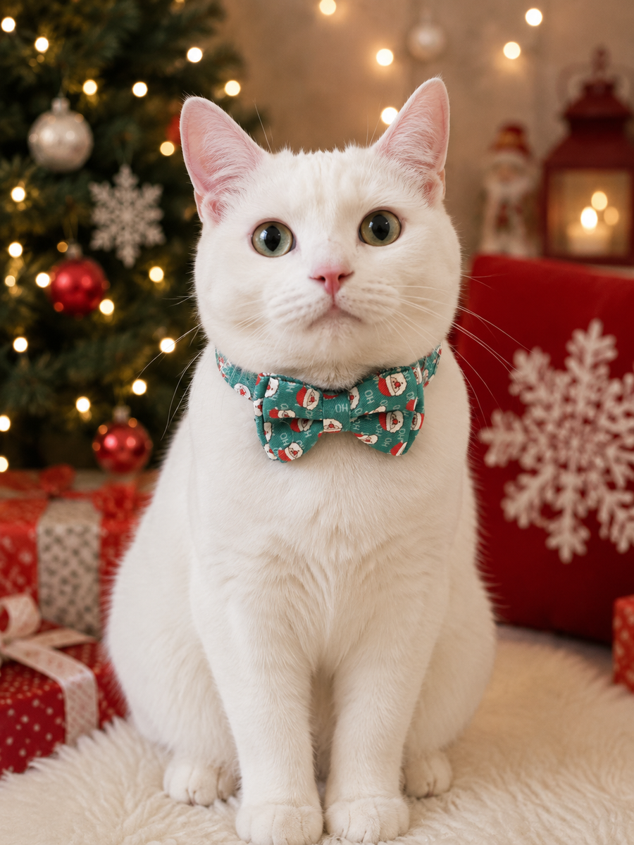 Collier avec un Nœud Papillon de Noël pour Chat – Vert Motif Père Noël - Miniature 8