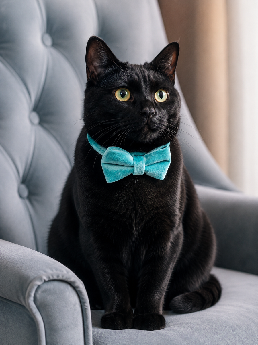 Collier avec nœud papillon pour Chat en Velours Vert - Miniature 10