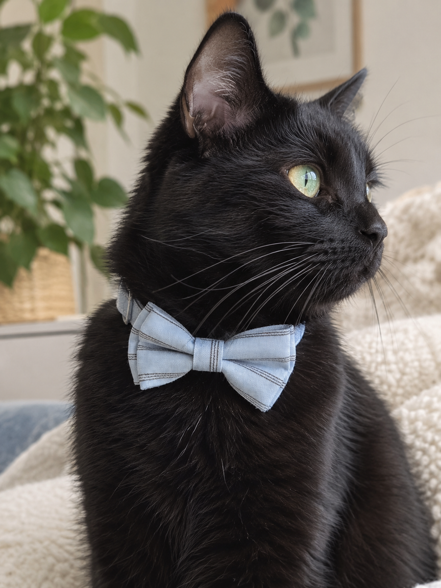 Collier avec nœud papillon pour Chat rayé Bleu - Miniature 9
