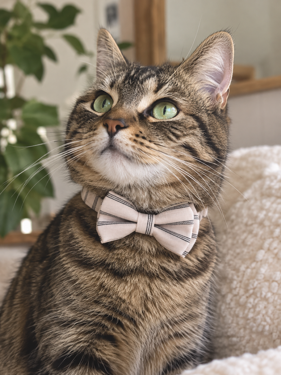 Collier avec nœud papillon pour Chat rayé rose clair - Miniature 8